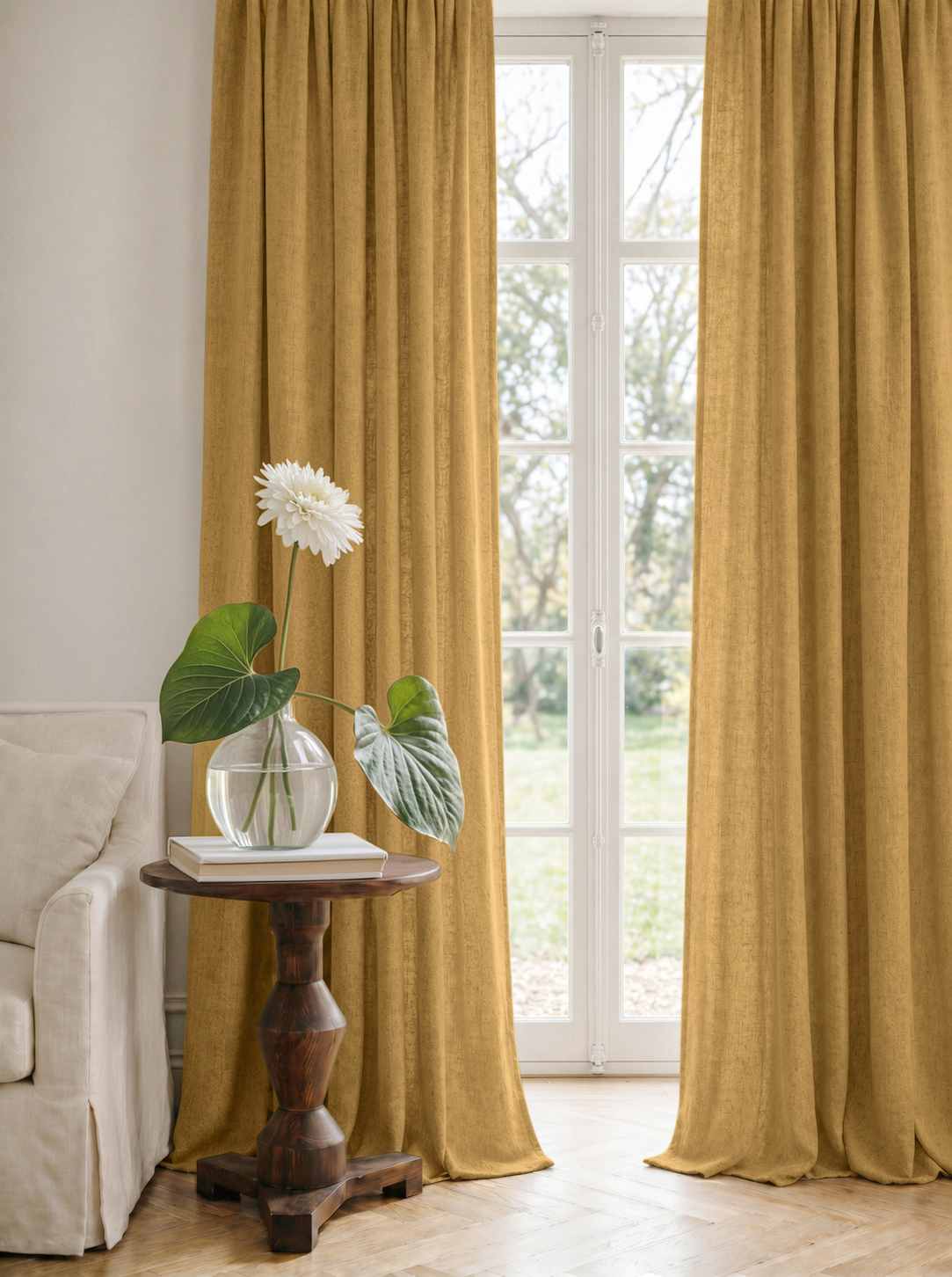 Yellow Linen Curtains - Cotton lined. Made of pre-washed 100% linen Bianco Mustard by Ada & Ina.