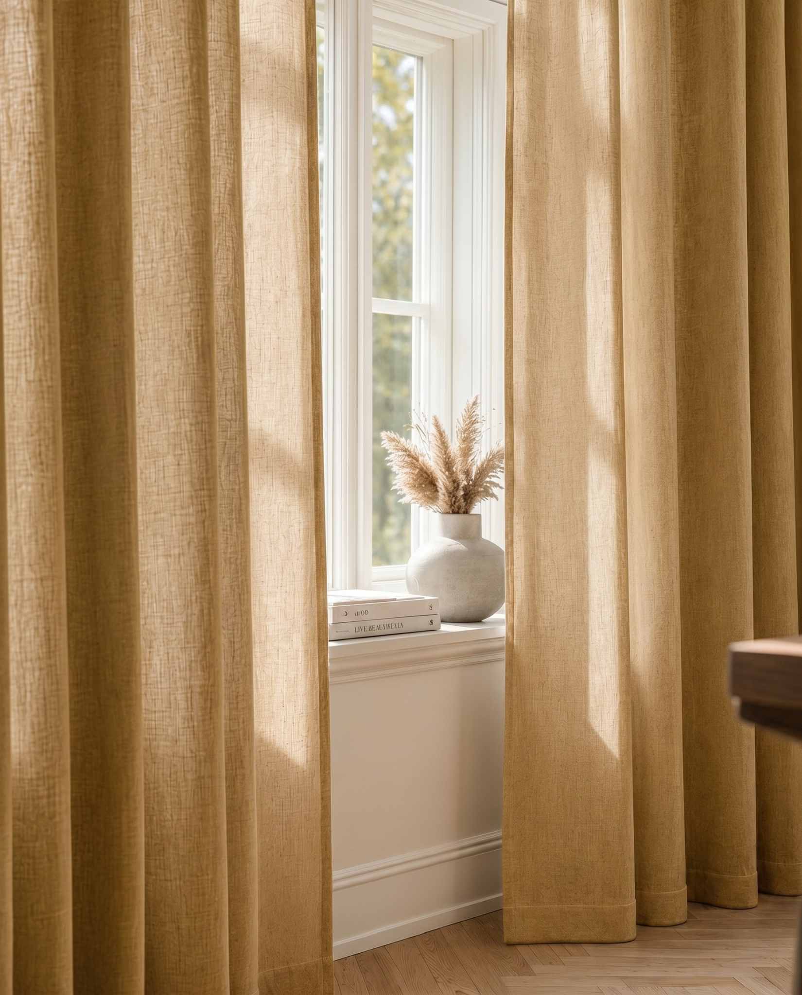 Yellow Lined Linen curtains. Linara Mustard by Ada & Ina