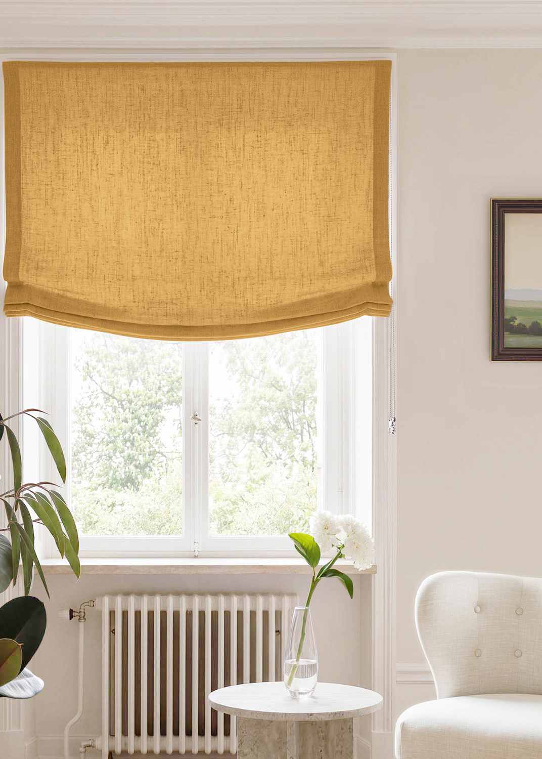 Yellow Relaxed linen blind - pre-washed. Bianco Mustard by Ada & Ina.