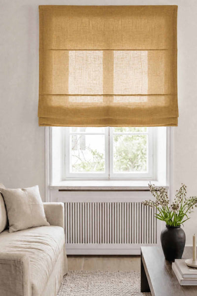 Yellow Linen Roman blind. Linara Mustard by Ada & Ina