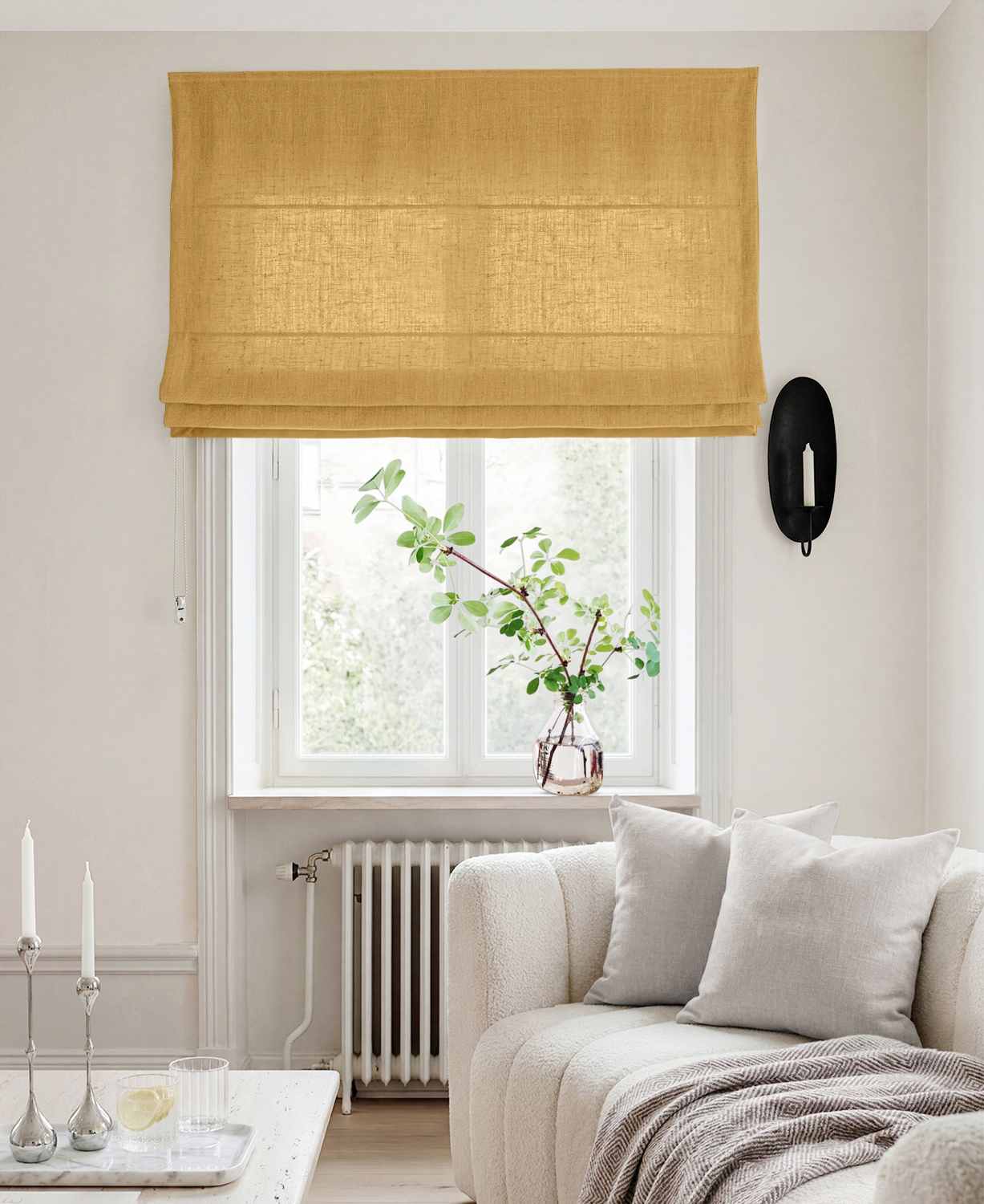 Yellow Linen Roman blind - Cotton lined. Made of pre-washed 100% linen Bianco Mustard by Ada & Ina.