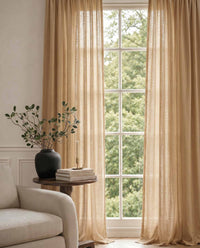 Yellow Linen Unlined Curtains. Mariana Gold Rose by Ada & Ina